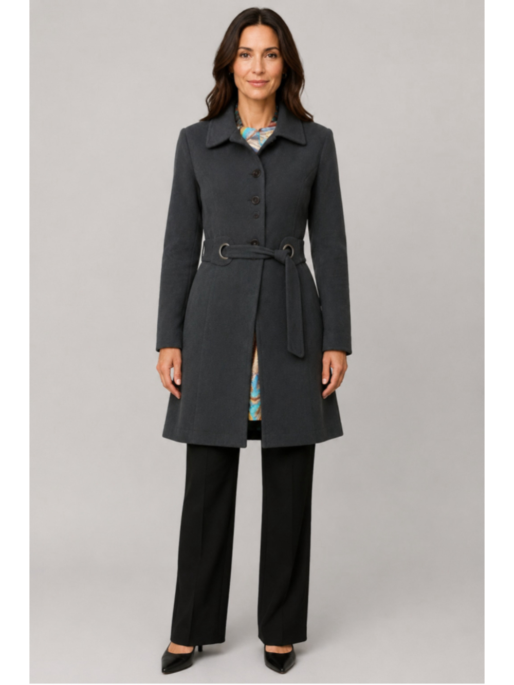 Via Spiga Women’s Wool Cashmere Belted Coat Dark Charcoal Gray Size 10